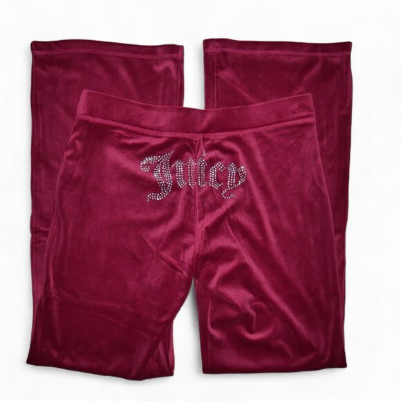 Juicy Couture Velour Bling Tracksuit Set Dark Crimson Rhinestone Jacket Pants S - Picture 7 of 12